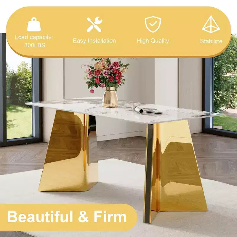 Okak 63 Modern Dining Table Kitchen Table, Counter Height Table with Imitation Marble and Curved Base for 6