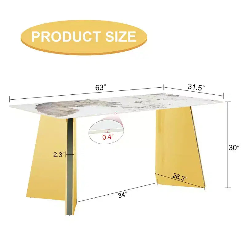 Okak 63 Modern Dining Table Kitchen Table, Counter Height Table with Imitation Marble and Curved Base for 6