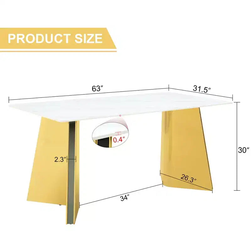 Okak 63 Modern Dining Table Kitchen Table, Counter Height Table with Imitation Marble and Curved Base for 6