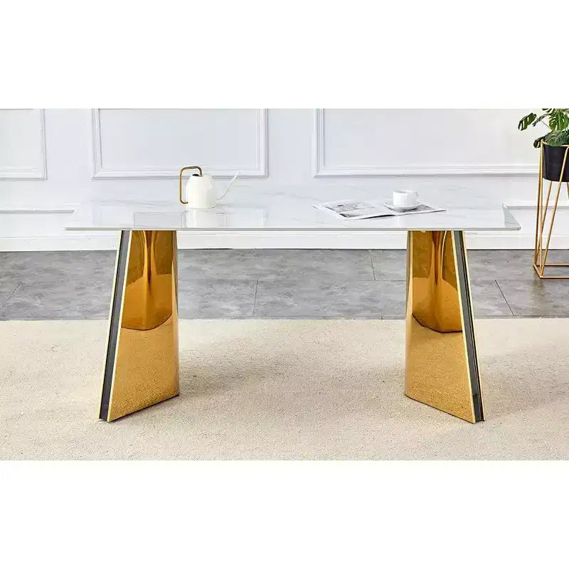 Okak 63 Modern Dining Table Kitchen Table, Counter Height Table with Imitation Marble and Curved Base for 6