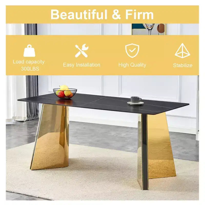 Okak 63 Modern Dining Table Kitchen Table, Counter Height Table with Imitation Marble and Curved Base for 6