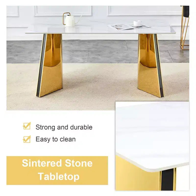 Okak 63 Modern Dining Table Kitchen Table, Counter Height Table with Imitation Marble and Curved Base for 6