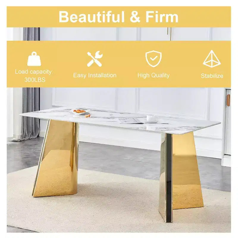 Okak 63 Modern Dining Table Kitchen Table, Counter Height Table with Imitation Marble and Curved Base for 6