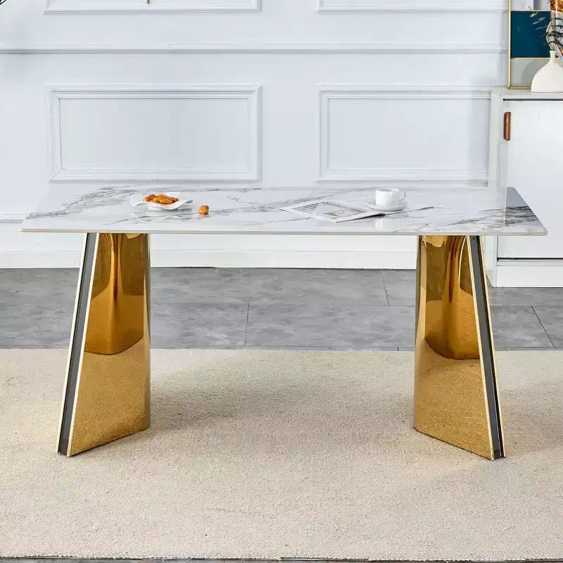 Okak 63 Modern Dining Table Kitchen Table, Counter Height Table with Imitation Marble and Curved Base for 6