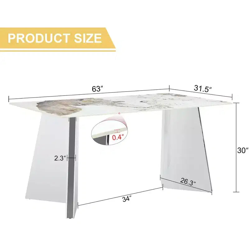 Okak 63 Modern Dining Table Kitchen Table, Counter Height Table with Imitation Marble and Curved Base for 6