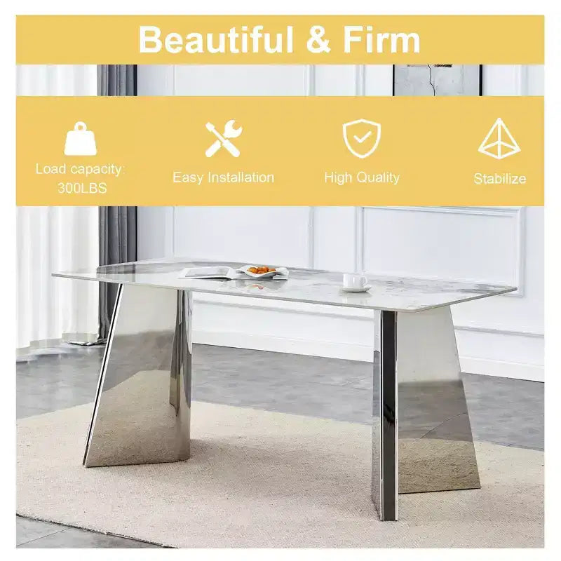 Okak 63 Modern Dining Table Kitchen Table, Counter Height Table with Imitation Marble and Curved Base for 6