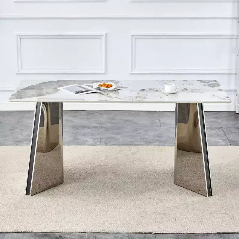 Okak 63 Modern Dining Table Kitchen Table, Counter Height Table with Imitation Marble and Curved Base for 6