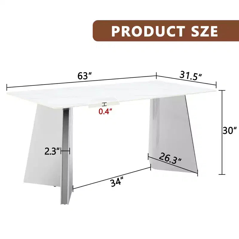 Okak 63 Modern Dining Table Kitchen Table, Counter Height Table with Imitation Marble and Curved Base for 6