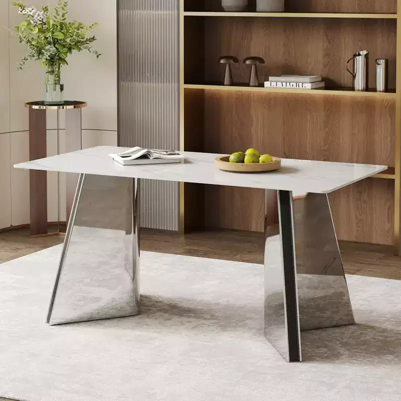 Okak 63 Modern Dining Table Kitchen Table, Counter Height Table with Imitation Marble and Curved Base for 6