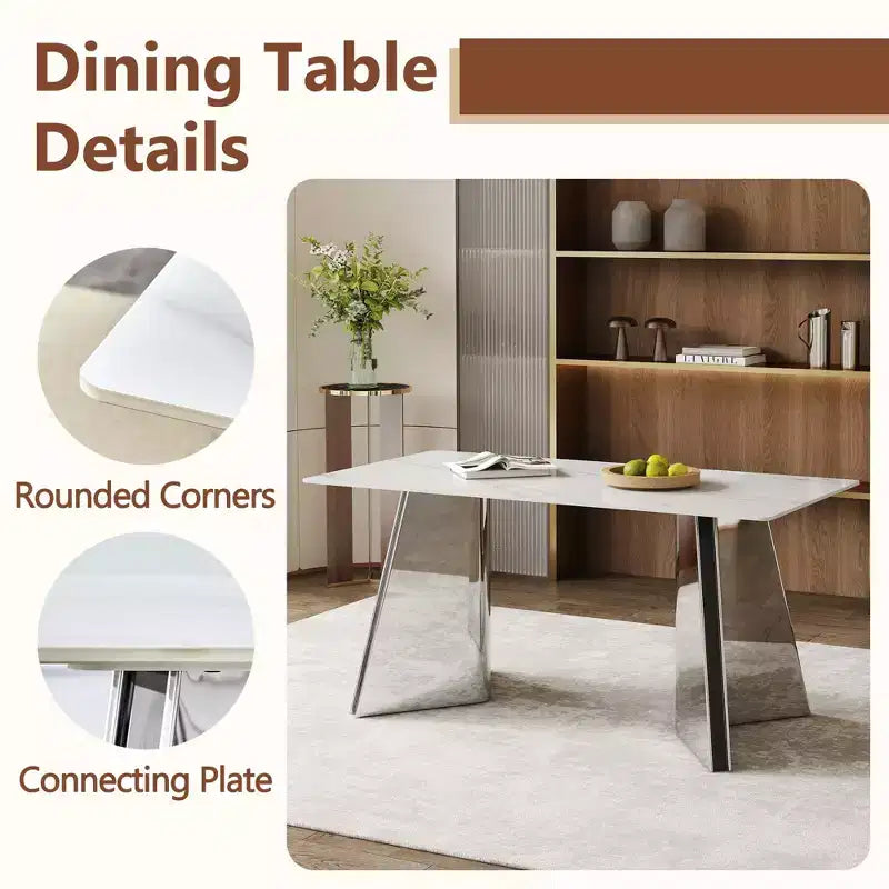 Okak 63 Modern Dining Table Kitchen Table, Counter Height Table with Imitation Marble and Curved Base for 6