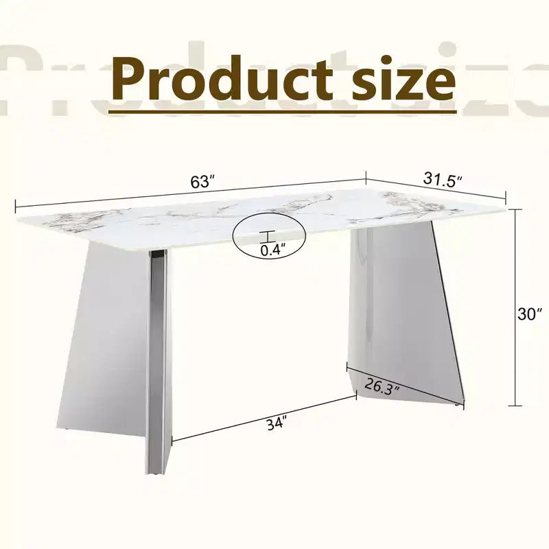Okak 63 Modern Dining Table Kitchen Table, Counter Height Table with Imitation Marble and Curved Base for 6