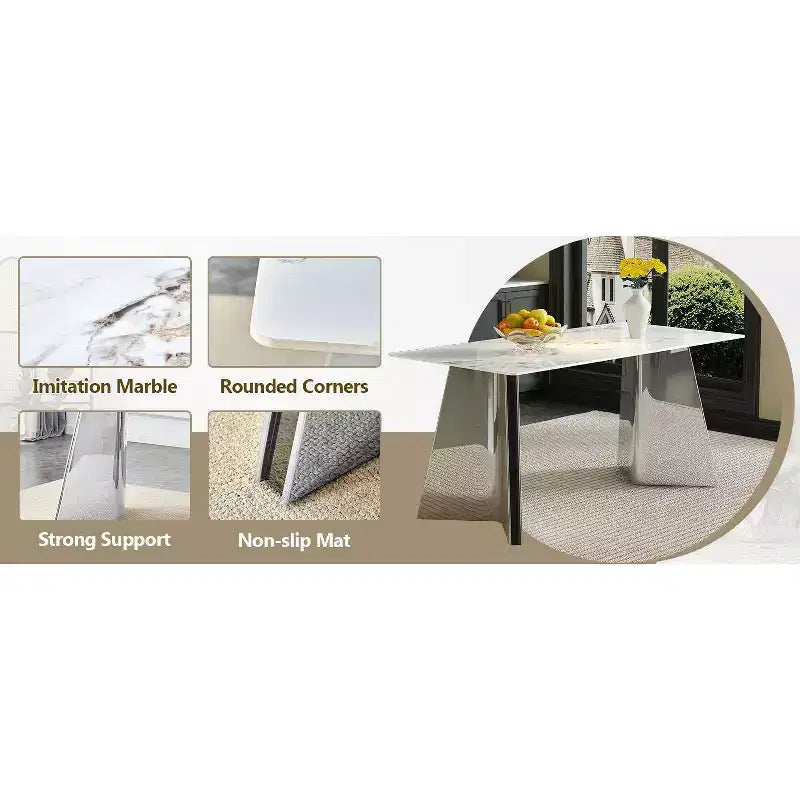 Okak 63 Modern Dining Table Kitchen Table, Counter Height Table with Imitation Marble and Curved Base for 6