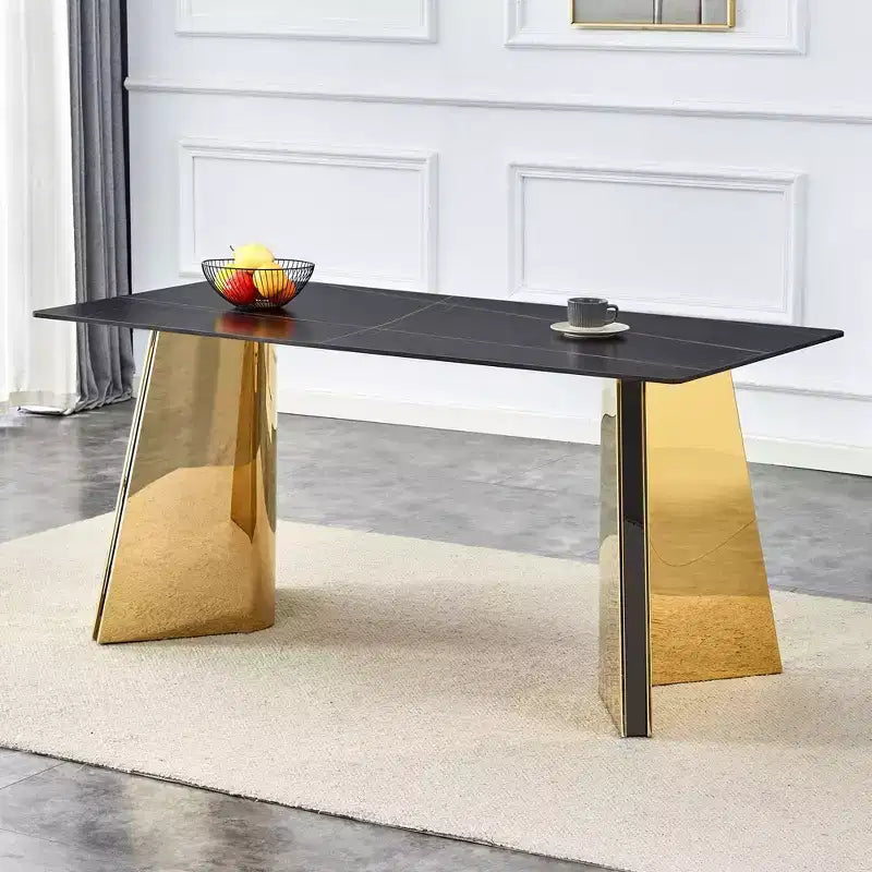 Okak 63 Modern Dining Table Kitchen Table, Counter Height Table with Imitation Marble and Curved Base for 6