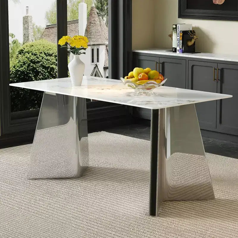 Okak 63 Modern Dining Table Kitchen Table, Counter Height Table with Imitation Marble and Curved Base for 6