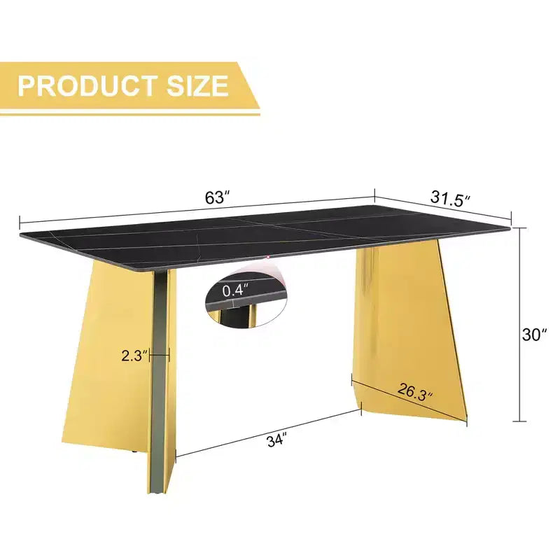 Okak 63 Modern Dining Table Kitchen Table, Counter Height Table with Imitation Marble and Curved Base for 6