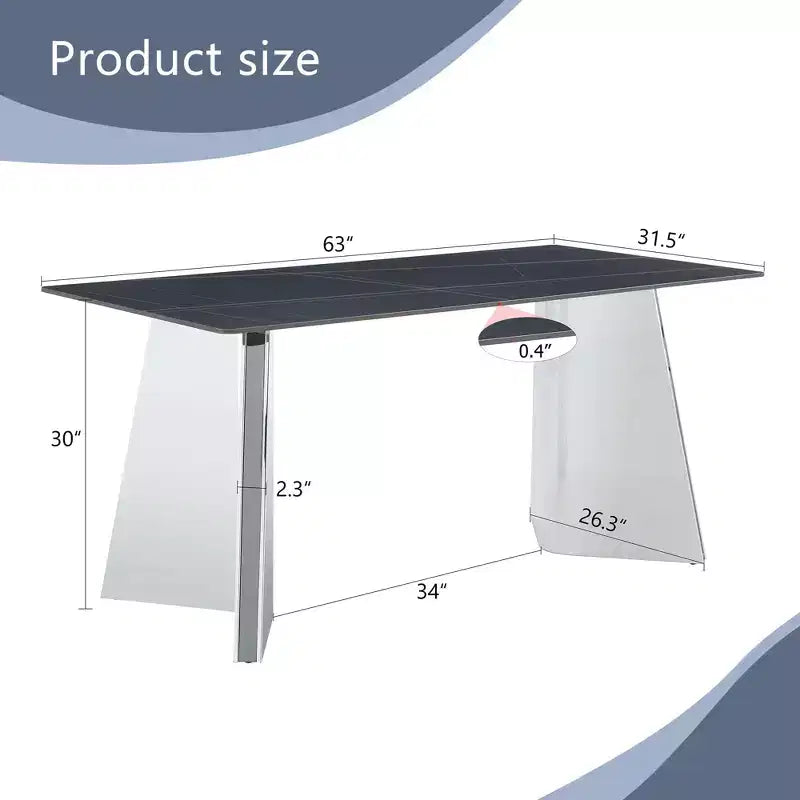 Okak 63 Modern Dining Table Kitchen Table, Counter Height Table with Imitation Marble and Curved Base for 6