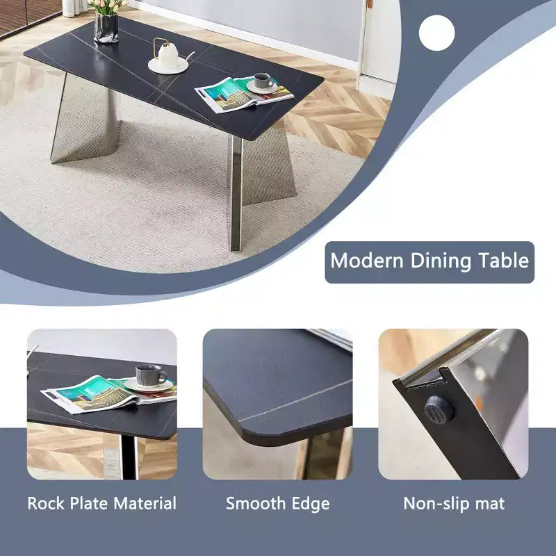 Okak 63 Modern Dining Table Kitchen Table, Counter Height Table with Imitation Marble and Curved Base for 6