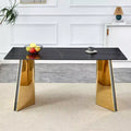 Okak 63 Modern Dining Table Kitchen Table, Counter Height Table with Imitation Marble and Curved Base for 6