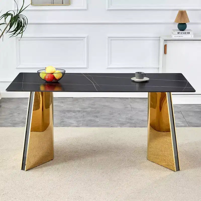 Okak 63 Modern Dining Table Kitchen Table, Counter Height Table with Imitation Marble and Curved Base for 6
