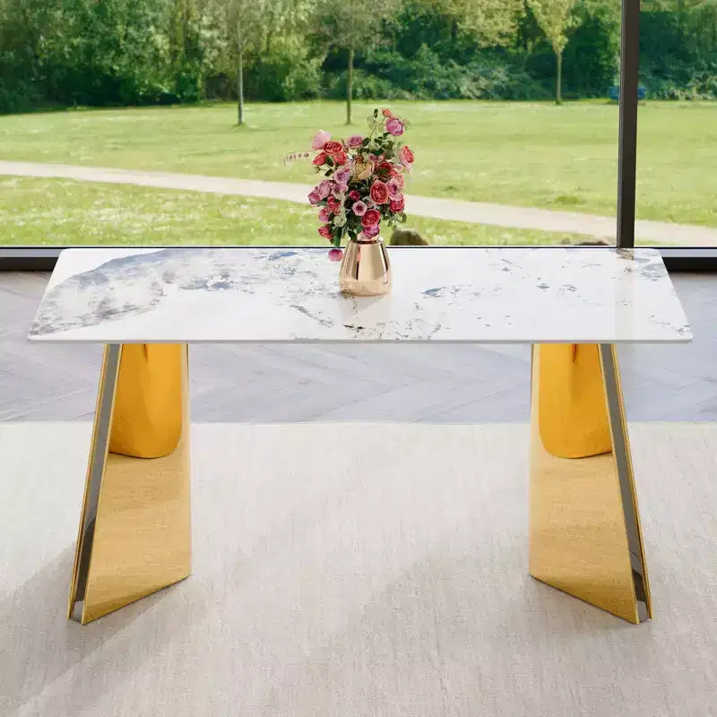 Okak 63 Modern Dining Table Kitchen Table, Counter Height Table with Imitation Marble and Curved Base for 6