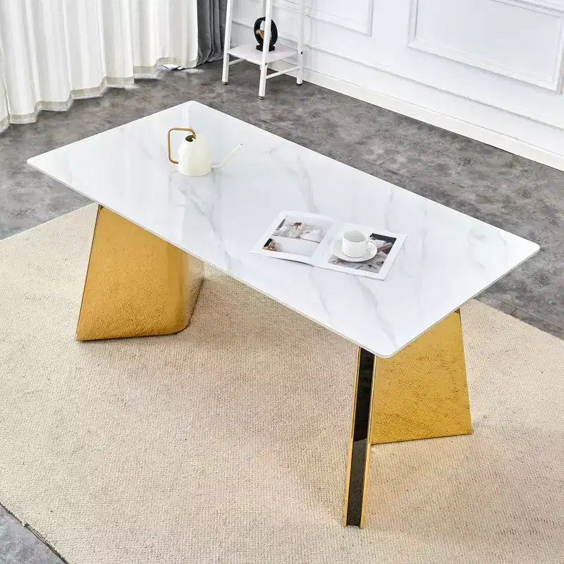 Okak 63 Modern Dining Table Kitchen Table, Counter Height Table with Imitation Marble and Curved Base for 6