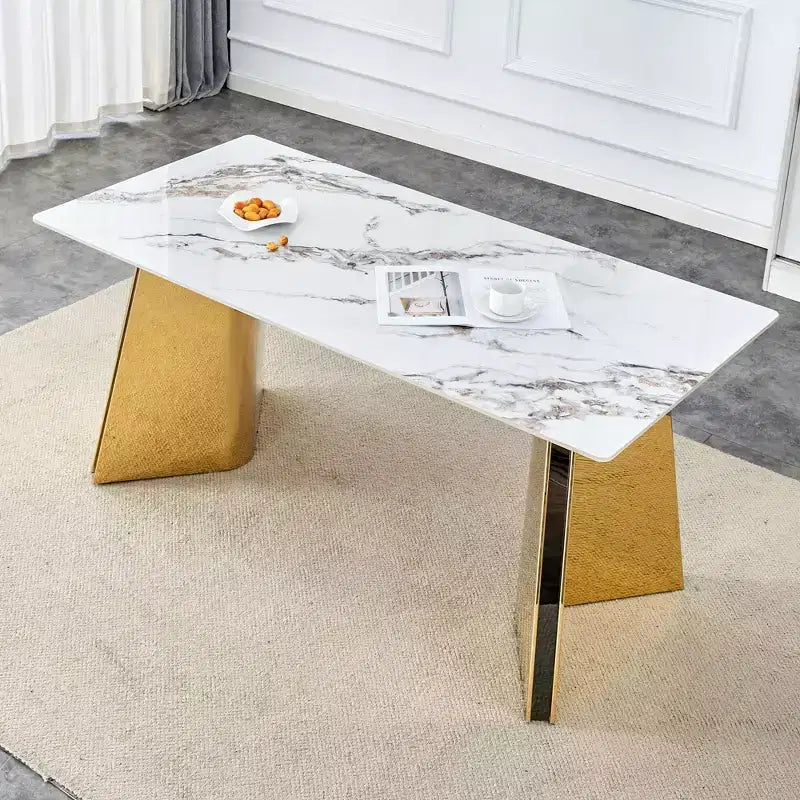 Okak 63 Modern Dining Table Kitchen Table, Counter Height Table with Imitation Marble and Curved Base for 6