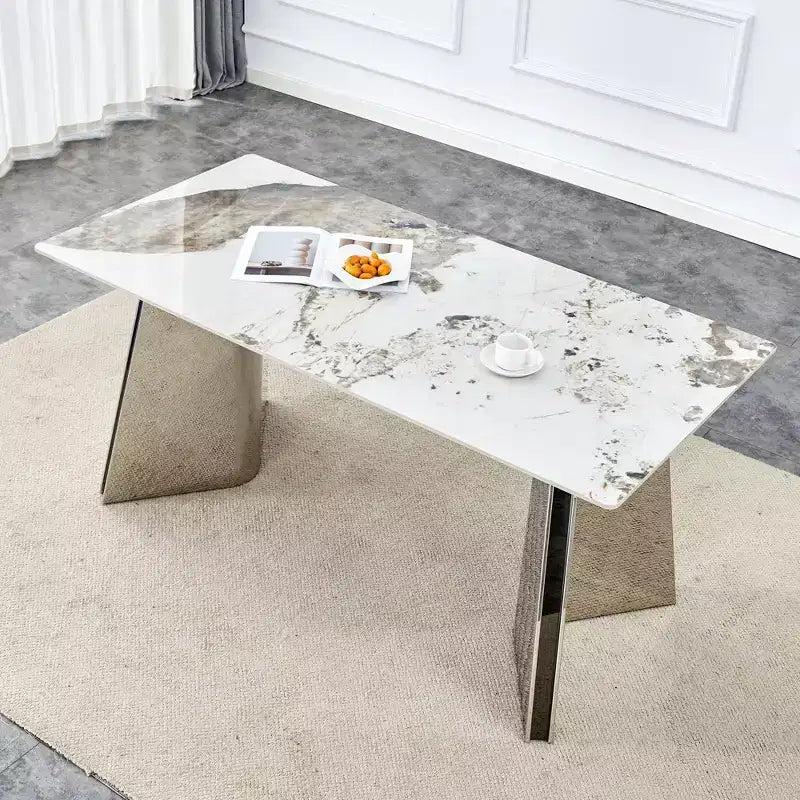 Okak 63 Modern Dining Table Kitchen Table, Counter Height Table with Imitation Marble and Curved Base for 6