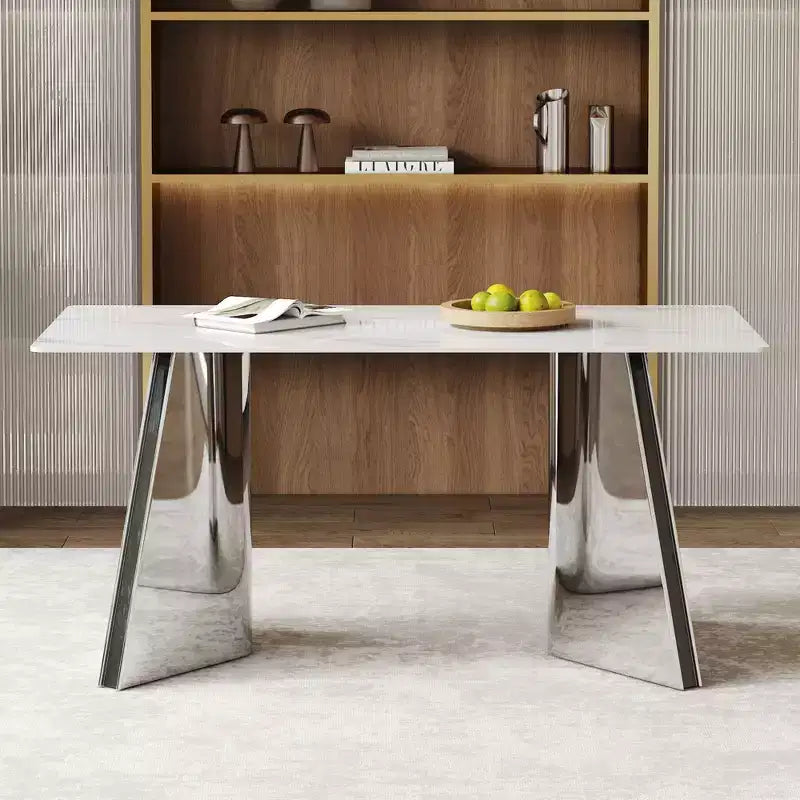 Okak 63 Modern Dining Table Kitchen Table, Counter Height Table with Imitation Marble and Curved Base for 6