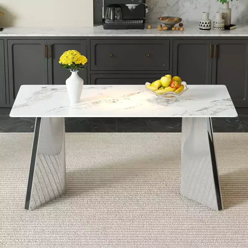 Okak 63 Modern Dining Table Kitchen Table, Counter Height Table with Imitation Marble and Curved Base for 6