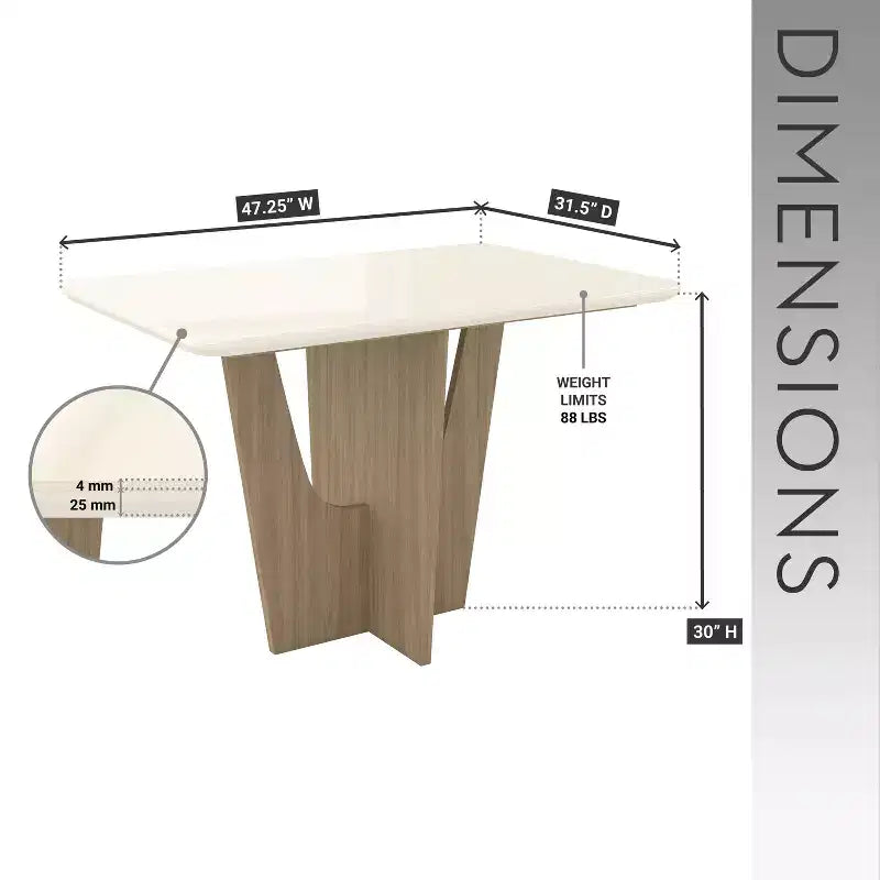 Okak Compact 4/6 Seater Italian Dining Table with Painted Glass Top and Wooden Base Kitchen Table for Kitchen, Dining Room