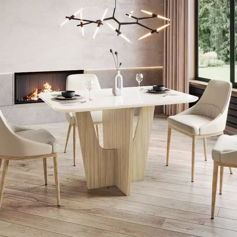 Okak Compact 4/6 Seater Italian Dining Table with Painted Glass Top and Wooden Base Kitchen Table for Kitchen, Dining Room