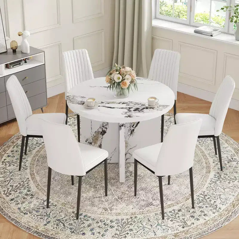 Okak 42 Inch Round Dining Table Modern Kitchen Table with MDF Legs for 4 Person, for Living Room, Dining Room, White
