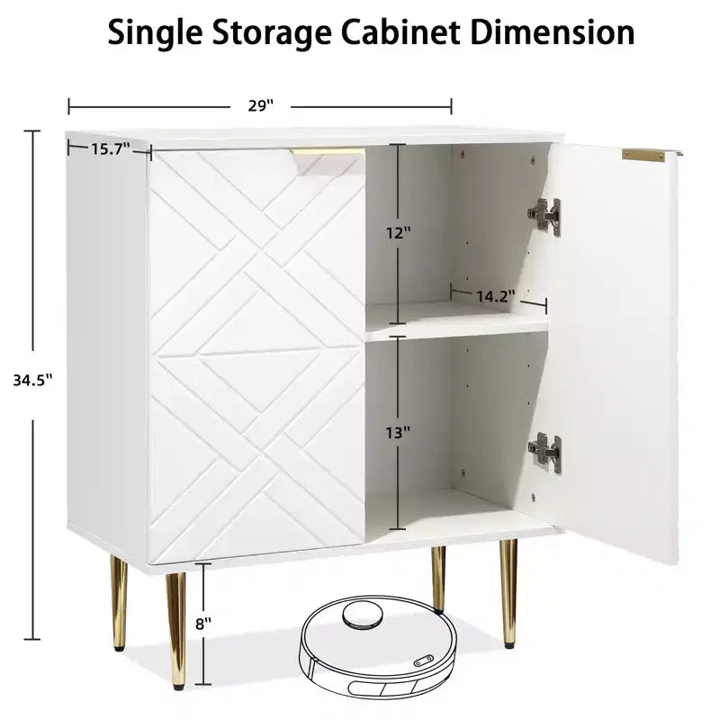 Meuble de rangement, buffet moderne avec 2 portes décoratives à motifs en relief, buffet de cuisine avec étagère réglable, entrée