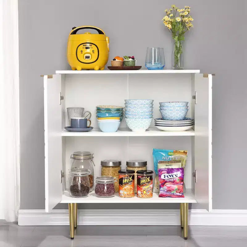 Meuble de rangement, buffet moderne avec 2 portes décoratives à motifs en relief, buffet de cuisine avec étagère réglable, entrée