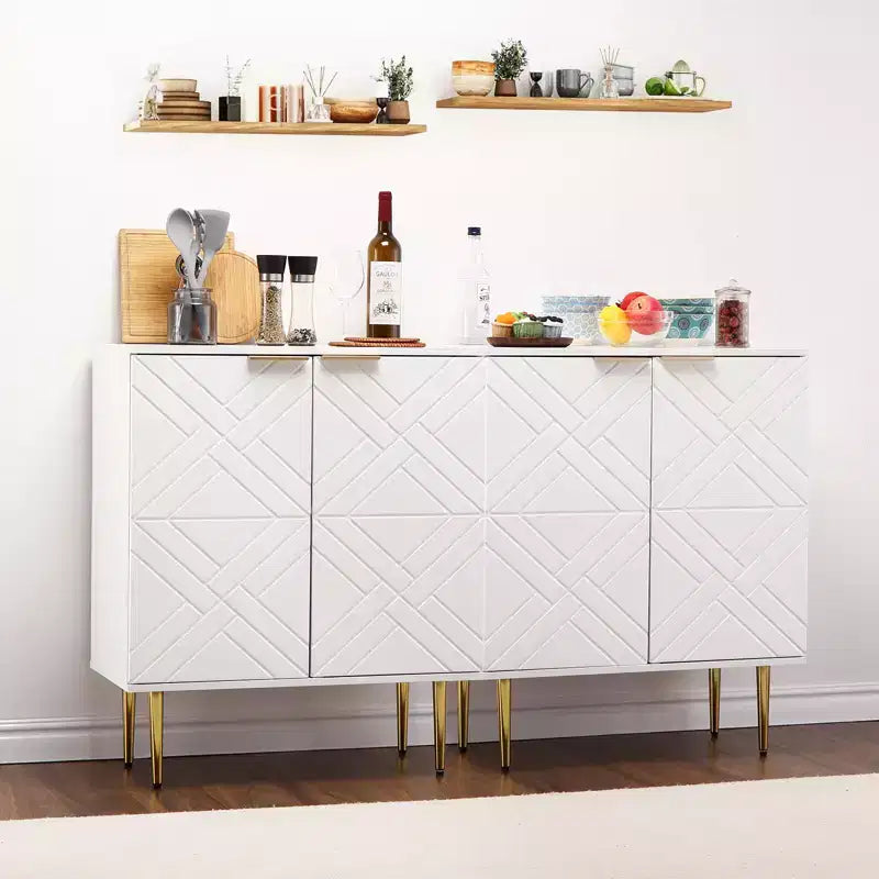 Meuble de rangement, buffet moderne avec 2 portes décoratives à motifs en relief, buffet de cuisine avec étagère réglable, entrée