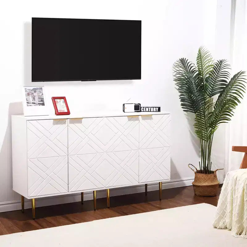 Meuble de rangement, buffet moderne avec 2 portes décoratives à motifs en relief, buffet de cuisine avec étagère réglable, entrée