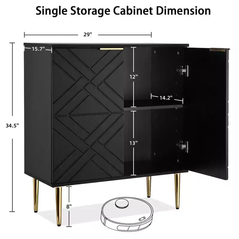 Meuble de rangement, buffet moderne avec 2 portes décoratives à motifs en relief, buffet de cuisine avec étagère réglable, entrée