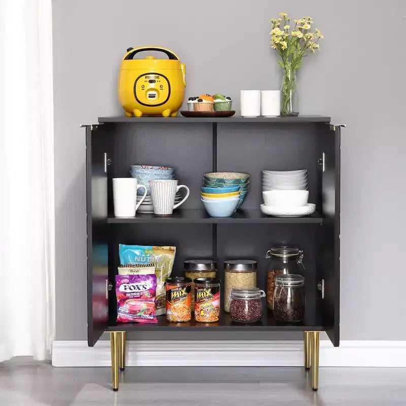 Meuble de rangement, buffet moderne avec 2 portes décoratives à motifs en relief, buffet de cuisine avec étagère réglable, entrée