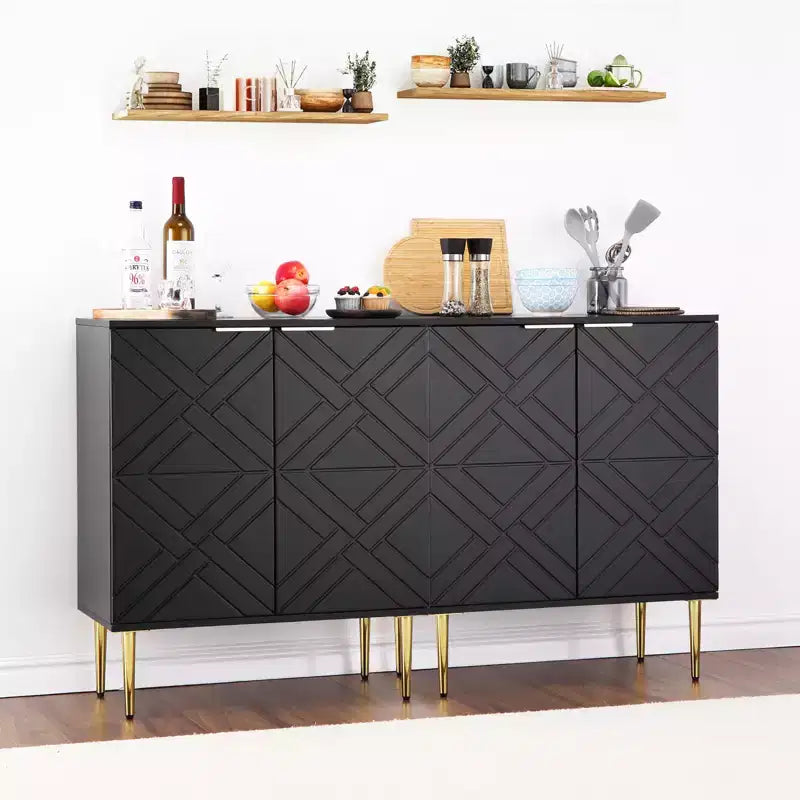Meuble de rangement, buffet moderne avec 2 portes décoratives à motifs en relief, buffet de cuisine avec étagère réglable, entrée