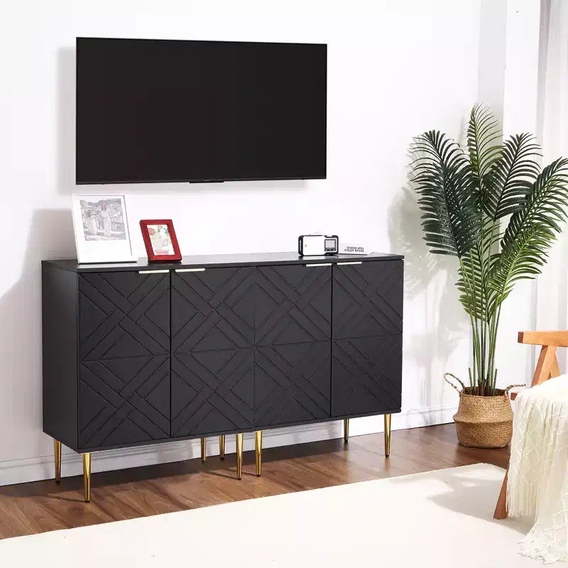 Meuble de rangement, buffet moderne avec 2 portes décoratives à motifs en relief, buffet de cuisine avec étagère réglable, entrée
