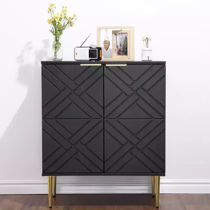 Storage Cabinet, Modern Sideboard Cabinet with 2 Decorative Embossed Pattern Doors, Buffet Cabinet with Adjustable Shelf for Kitchen, Entry