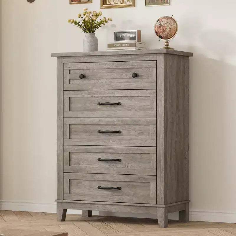 GustoWave 5 Dresser for Bedroom, 41.3 Tall Vertical Drawer Dresser with Large Storage, Freestanding Wooden Closet Chest for Bedroom, Living Room