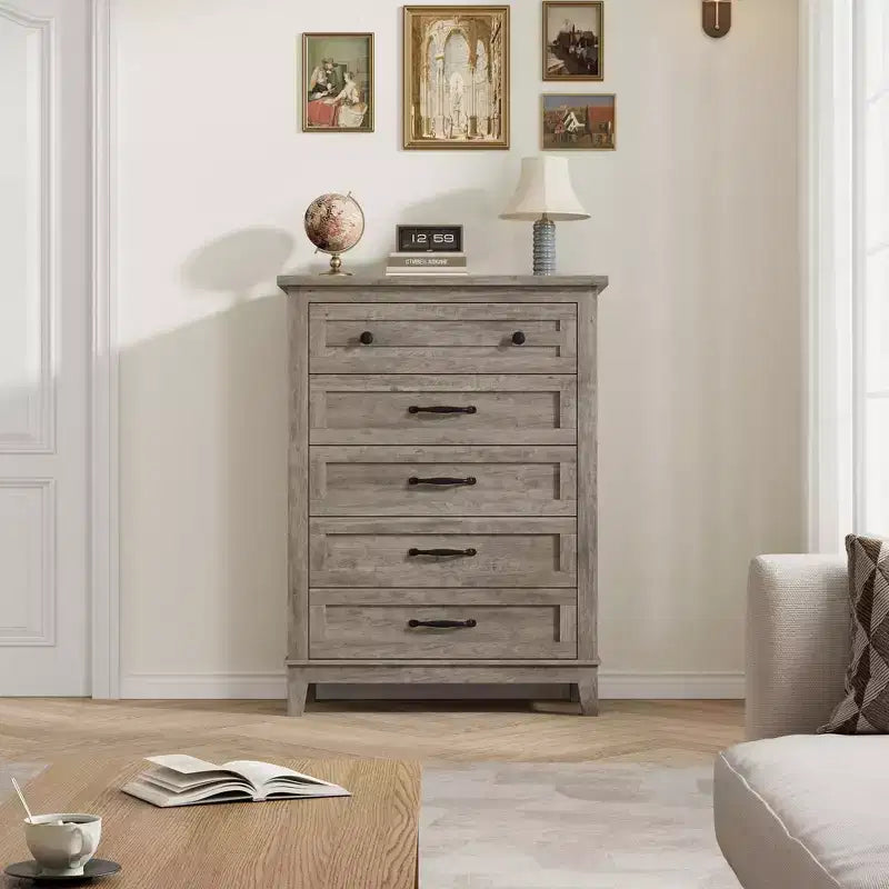 GustoWave 5 Dresser for Bedroom, 41.3 Tall Vertical Drawer Dresser with Large Storage, Freestanding Wooden Closet Chest for Bedroom, Living Room