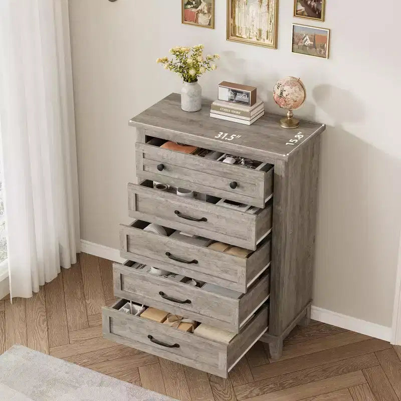 GustoWave 5 Dresser for Bedroom, 41.3 Tall Vertical Drawer Dresser with Large Storage, Freestanding Wooden Closet Chest for Bedroom, Living Room