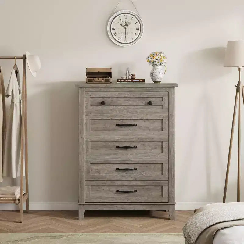 GustoWave 5 Dresser for Bedroom, 41.3 Tall Vertical Drawer Dresser with Large Storage, Freestanding Wooden Closet Chest for Bedroom, Living Room