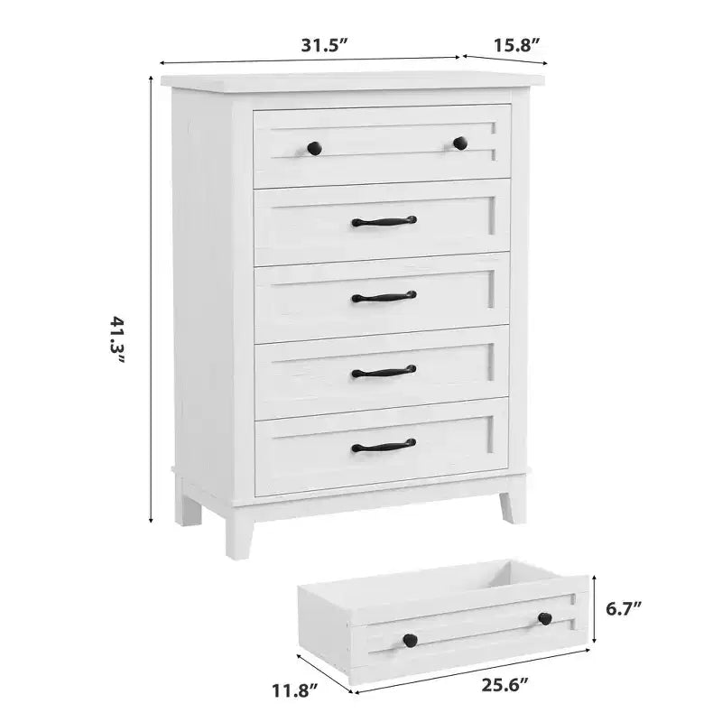 GustoWave 5 Dresser for Bedroom, 41.3 Tall Vertical Drawer Dresser with Large Storage, Freestanding Wooden Closet Chest for Bedroom, Living Room