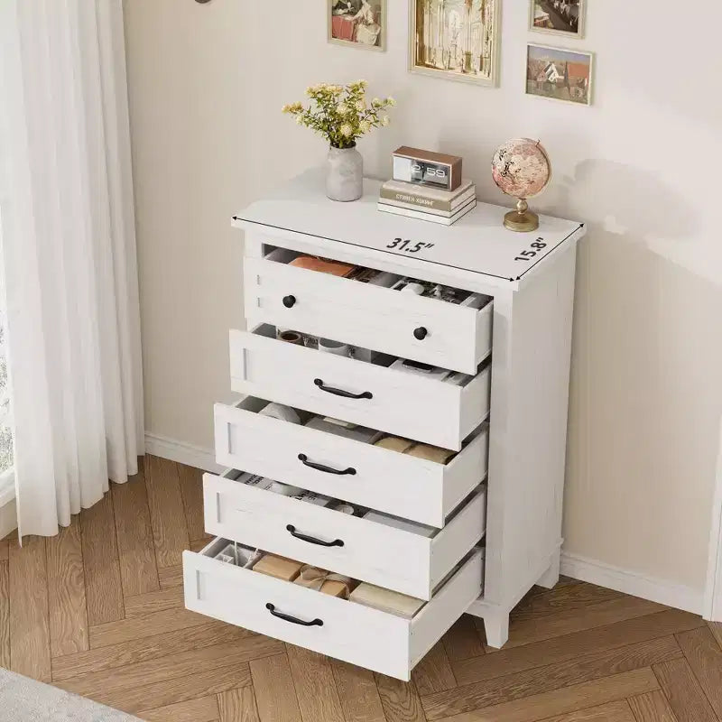 GustoWave 5 Dresser for Bedroom, 41.3 Tall Vertical Drawer Dresser with Large Storage, Freestanding Wooden Closet Chest for Bedroom, Living Room