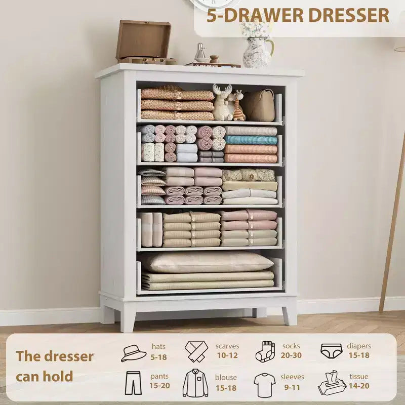 GustoWave 5 Dresser for Bedroom, 41.3 Tall Vertical Drawer Dresser with Large Storage, Freestanding Wooden Closet Chest for Bedroom, Living Room