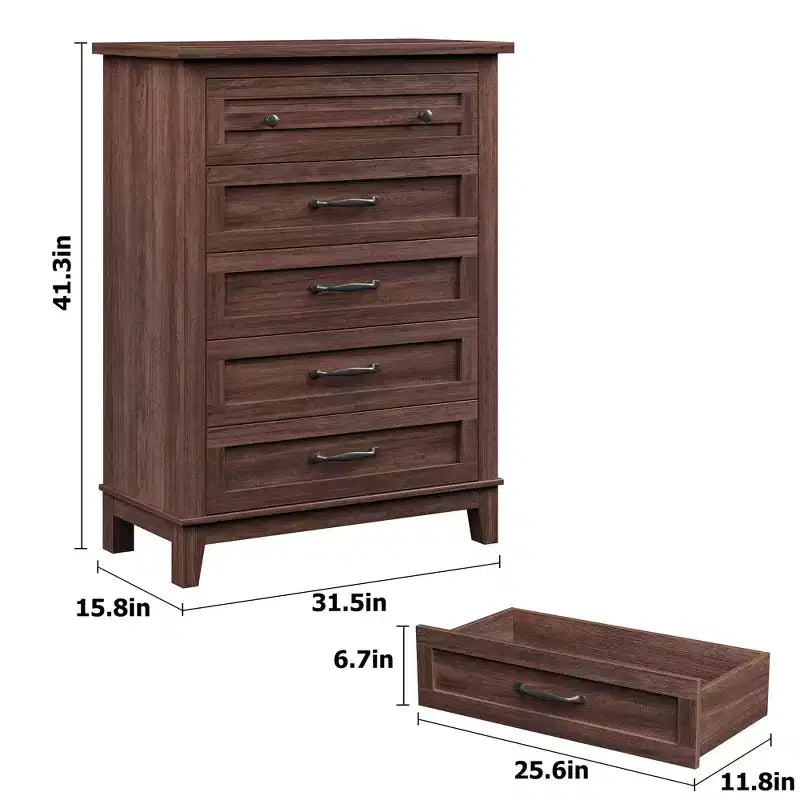 GustoWave 5 Dresser for Bedroom, 41.3 Tall Vertical Drawer Dresser with Large Storage, Freestanding Wooden Closet Chest for Bedroom, Living Room