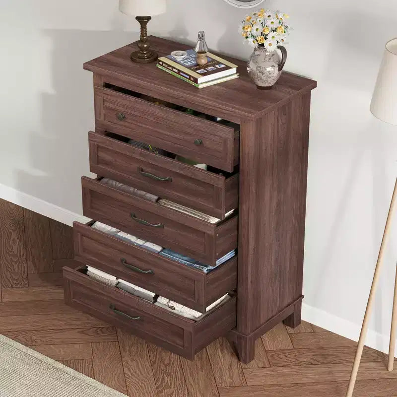 GustoWave 5 Dresser for Bedroom, 41.3 Tall Vertical Drawer Dresser with Large Storage, Freestanding Wooden Closet Chest for Bedroom, Living Room
